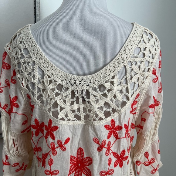 Oliver Orange & Ivory Embroidered Crochet Boho Top Size Small - Picture 7 of 9